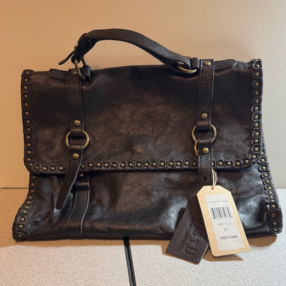 Bed Stu Black Leather Studded Handbag